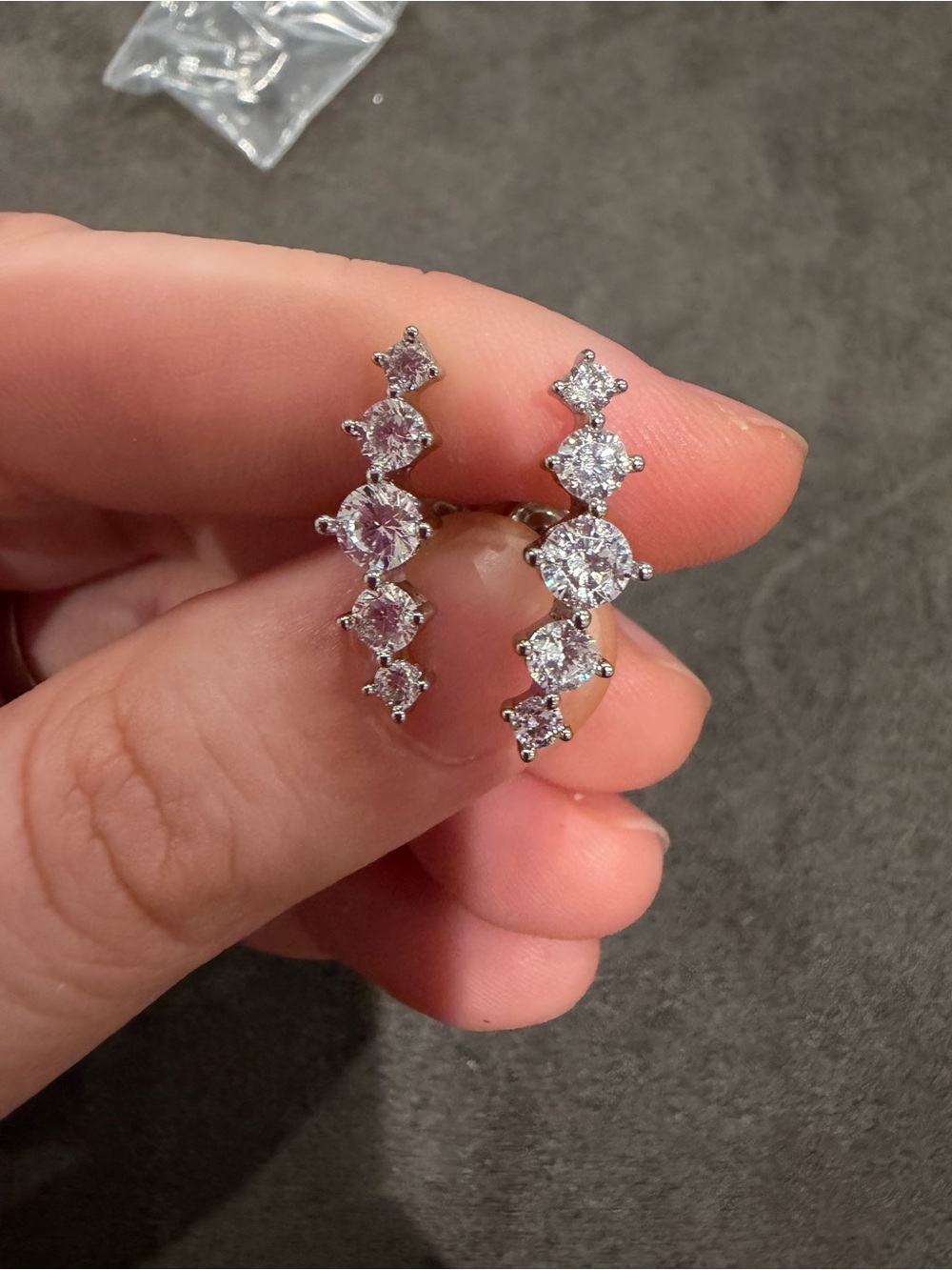 Silver-Tone Graduated Cubic Zirconia Drop Earrings in White